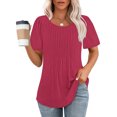 thumbnail image 2 of Dealovy Hauts d'Été pour Femmes Chic Décontracté Manches Courtes Plissées Col Ras du Cou T-Shirts Amples Unis Tuniques pour Dames, 2 of 7