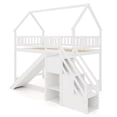 thumbnail image 1 of Costway Lit Superposé Simple sur Simple avec Glissade et Escalier avec Compartiments de Rangement Blanc, 1 of 10