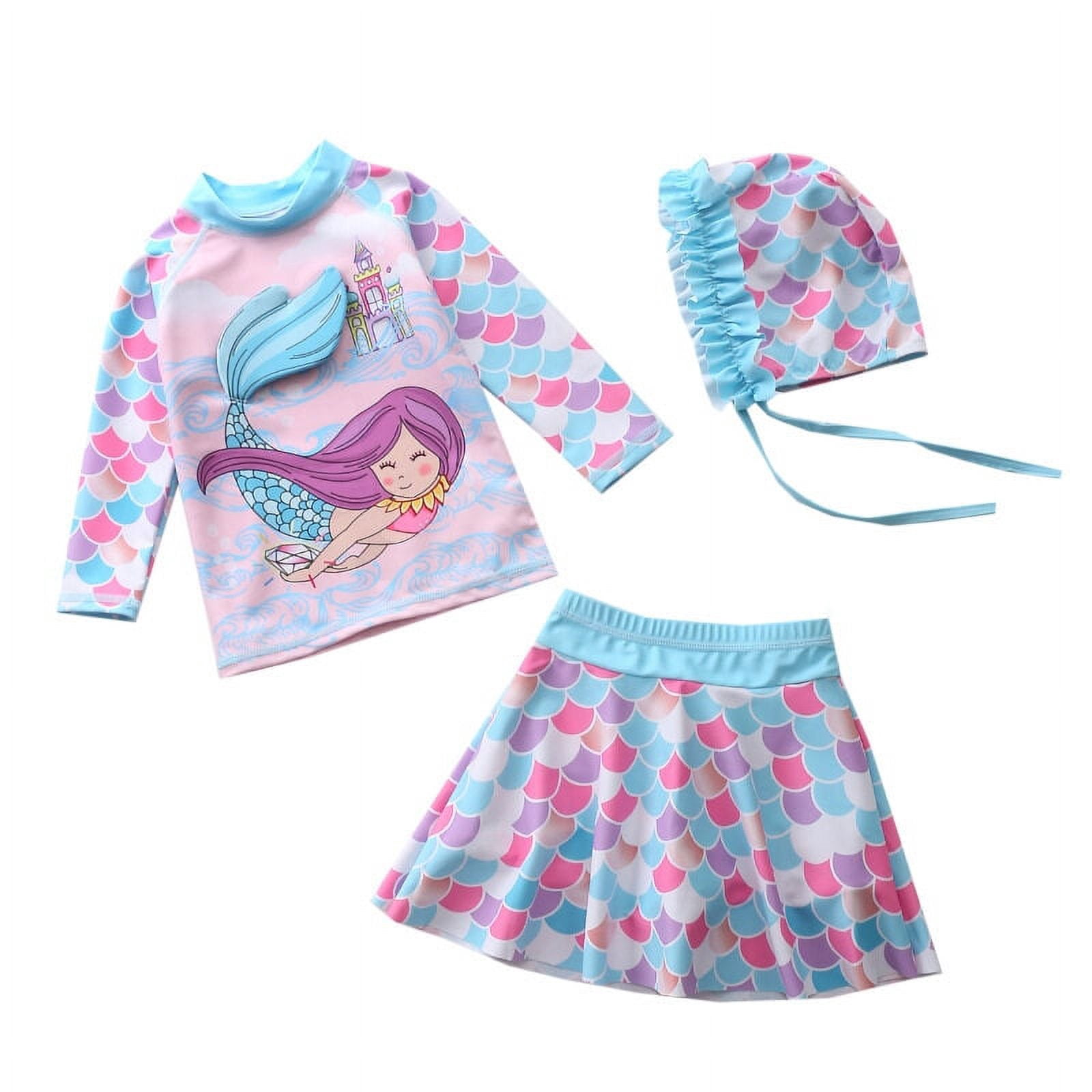 Baby/Toddler Girls Mermaid Swimsuit Rashguard Set Long Sleeve UPF 50+, CM25-2 Size 7T