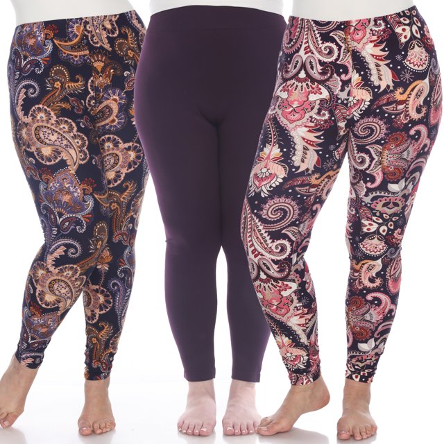 White Mark Women's 3-Pack Soft Stretchable Printed Leggings