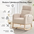 thumbnail image 4 of Bingirl Rocking Chair, Wingback Accent Rocker Chair Upholstered Tall Back Arm Chair w/Side Pockets, Ursing Rubber Wood Legs and Side Pocket for Living Room, Bedroom, 4 of 7