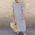 thumbnail image 2 of Kcodviy Robe Maxi Longue Décontractée à Pois pour Femmes, Imprimé, Manches Courtes, Col Rond, Petite, Robe d'Été pour Femmes, Longueur Petite, Encolure, Robe Maxi, 2 of 3