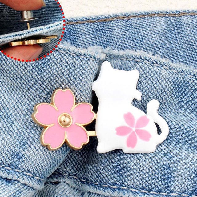 JilgTeok 3 Packs 4pcs Pant Waist Tightener Buttons Pins Sakura Rabbit/Cat Waist Buckles Adjustable Waist Buckle Extender Pants Clips No Sewing for Loose Jeans Skirts Clearance