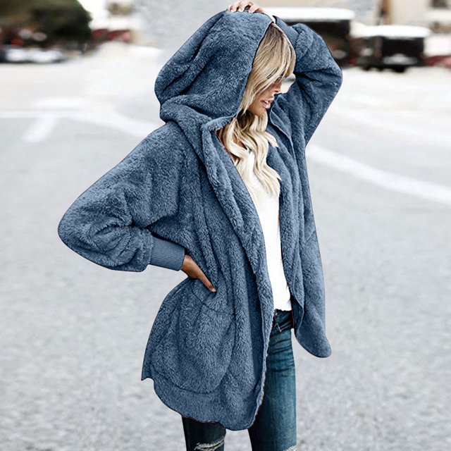 Fiogavroetic Women's Oversized Open Front Hooded Draped Pockets Cardigan Coat