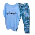 thumbnail image 1 of Ensembles Courts Femmes Ensembles 2 Pcs Vacances T-Shirt à Imprimé pour Femmes Col Ras du Cou Manches Mi-Longues Chandail Haut + Pantalon Ensemble de Pantalons Ensembles Assortis en Liquidation, 1 of 6