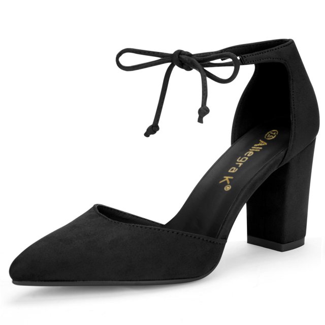 BLISSFUL STEP Escarpins Habillés pour Femmes à Talon Bloc, Bout Pointu, avec Lacets à la Cheville
