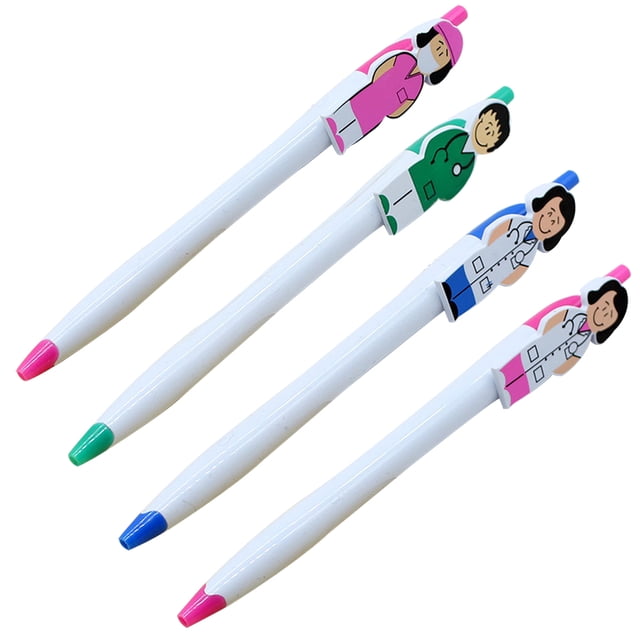 4Pcs Press-type Ballpoint Pen Cartoon Nurse Writing Pen Portable Ballpoint Pen Funny Writing Pen