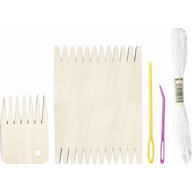 5Pcs Wooden Knitting Loom Boards Rectangle Weaving Loom Kit Natural Wood Knitting Comb Small Frame Tools Set with Plastic Crochet Needles Wool Threads for DIY Weaving Handcrafts Beginners