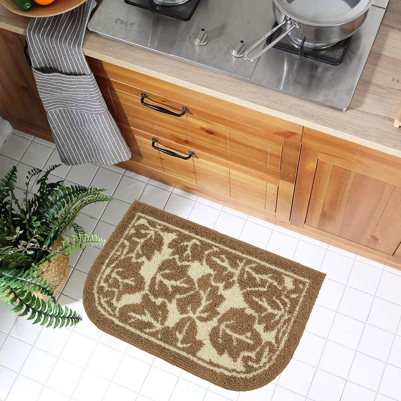 Décor Luxe Antidérapant Dos en Caoutchouc Sécurité Ultra Absorbant l'Eau Doux Durable Tissé Moelleux Tapis de Couloir Tapis de Sol Intérieur Cuisine; Design Feuilles d'Érable Taupe Ensemble de 2 Pcs