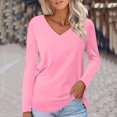thumbnail image 2 of Timegard Hauts pour Femmes Col en V Manches Longues T-Shirt Basique Couleur Unie Blouse Confortable Tunique Décontractée d'Automne, 2 of 5