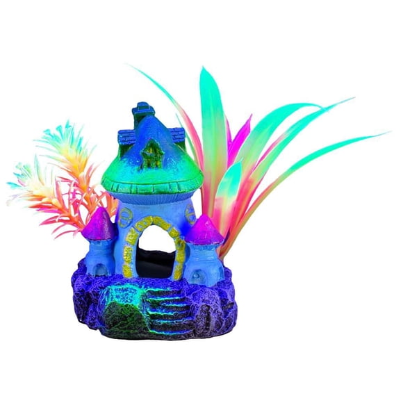 Marina iGlo Aquarium Ornament  Mushroom House with Plants, 3"