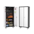 thumbnail image 1 of Armoire de Rangement Haute en Métal avec Portes Verrouillables 72 Pouces, Organisateur en Acier Robuste avec 4 Tablettes Ajustables et Panneau Perforé, Roues Verrouillables pour Garde-Manger Garage Bureau Salle d'Artisanat, Gris Pâle, 1 of 7