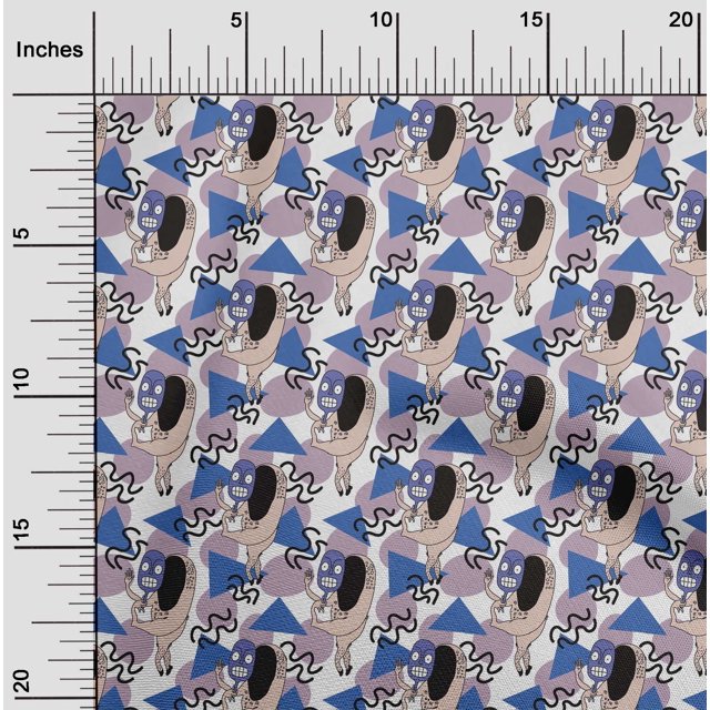 oneOone Tissu Popeline de Coton Sergé Blanc à Poistriangle & Monstre Matériel de Robe Imprimé Tissu au Mètre 56 Pouces de Large
