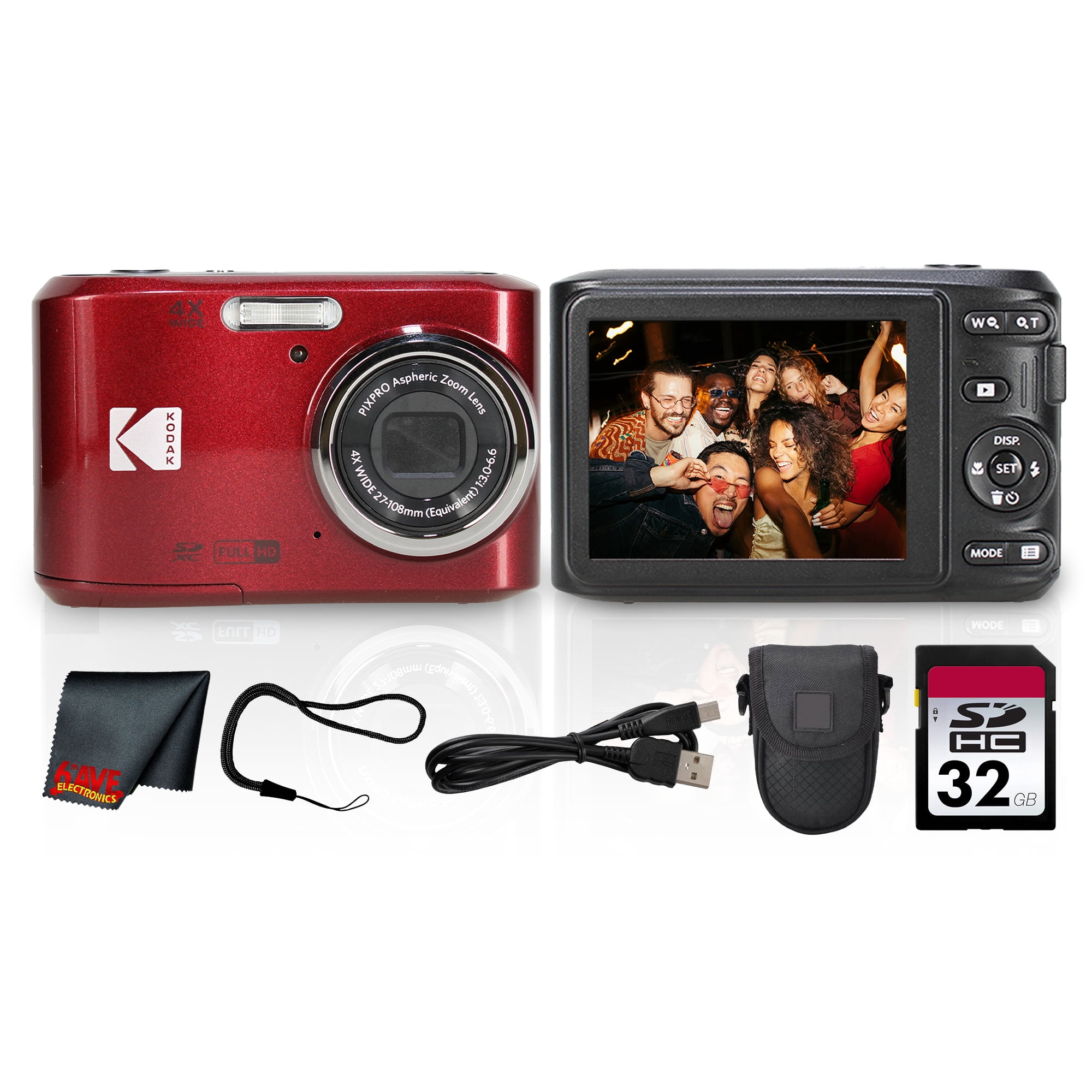 Kodak PIXPRO FZ45 Digital Camera (Red) (FZ45RD) + 32GB Card +