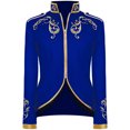 thumbnail image 1 of Penkiiy Blazer pour Hommes Mode Masculine Style Rétro Costume à Coutures Veste Brodée Dorée Manteaux Bleus, 1 of 5