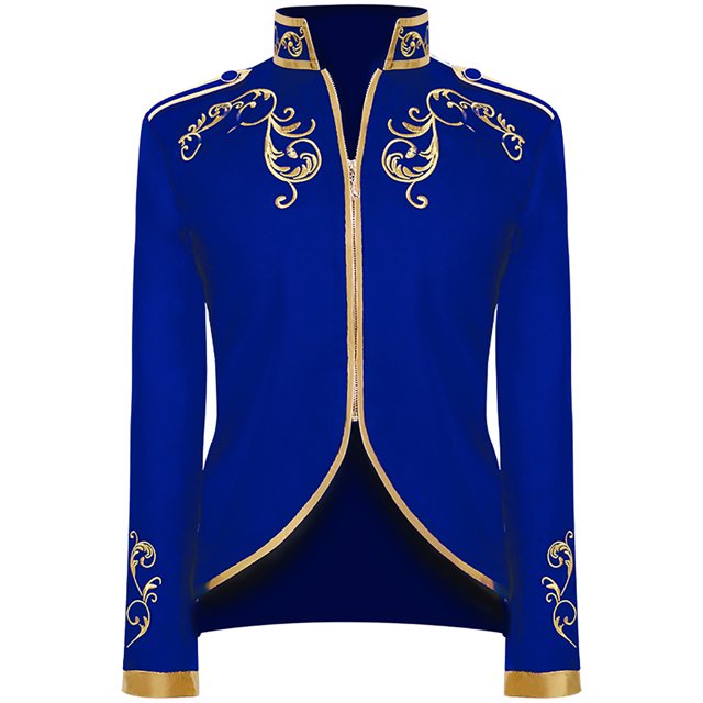 Penkiiy Blazer pour Hommes Mode Masculine Style Rétro Costume à Coutures Veste Brodée Dorée Manteaux Bleus