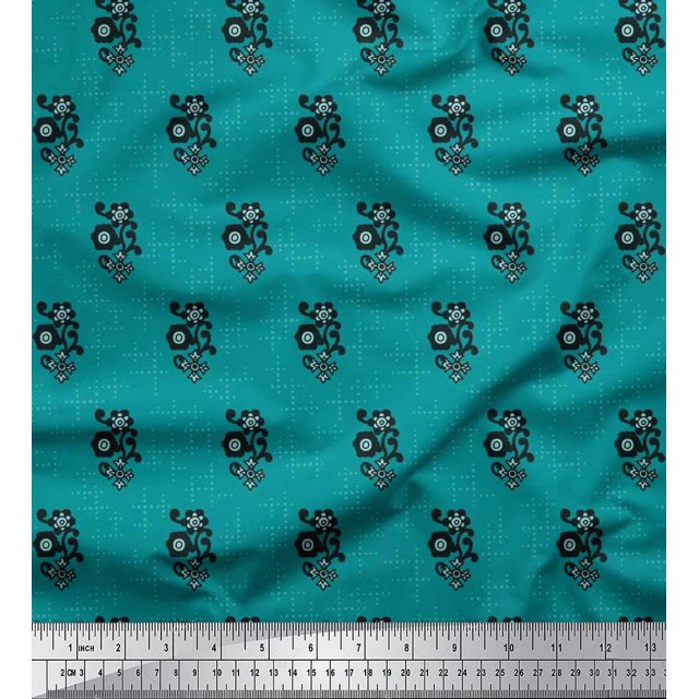 Soimoi polyester Crepe Fabric Dot & Floral Artistic Print Fabric by the Yard 42 Inch Wide