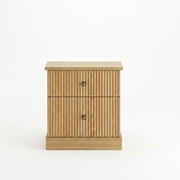 Modern Fluted Nightstand, 24" Bedside Table Small Accent Storage Cabinet with 2 Drawers, Curved Stable Base Side End Table