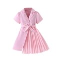 thumbnail image 1 of QHFBli Girls Dress Beige Short Sleeve Collar Button Front School Uniform Pink 3-4 Years, 1 of 7