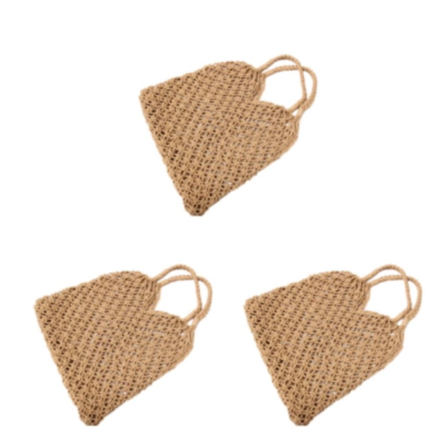 Decodeary Stay Organized And Fashionable With Reusable Shoulder Bag Wide Application Blended Straw Beach Bag khaki 3Set