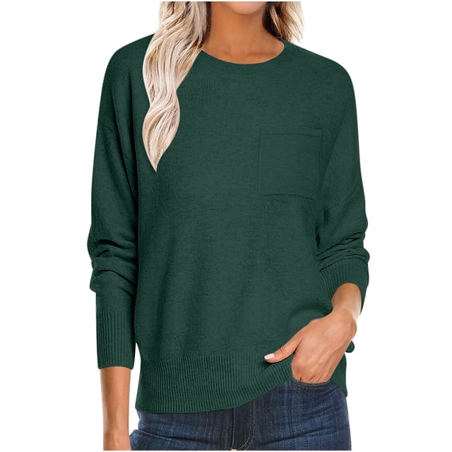 Women's Pocket Sweater 2025 - Lightweight Knit | Oversized Crewneck Pullover