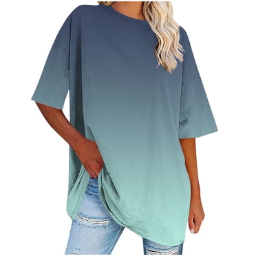 T-Shirts Graphiques Surdimensionnés pour Femmes, Grande Taille, Épaules Tombantes, T-Shirts d'Été Amples à Manches Courtes, Chandail Décontracté, Vert Armée, G