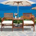 thumbnail image 3 of Gymax Causeuse en Bois d'Acacia pour Patio Extérieur, Ensemble de Conversation avec Table, Coussin Blanc, 3 of 10
