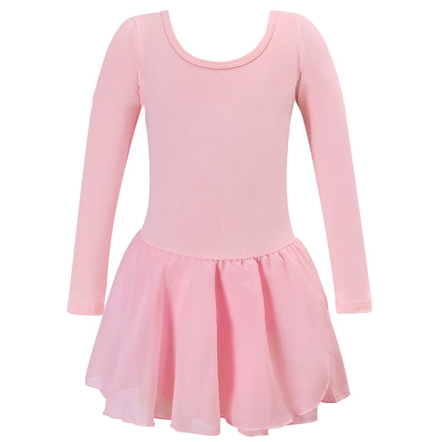 Robes pour Bébé Fille Manches Longues Robe de Ballet Unie Danse pour Enfants Filles Justaucorps Tutu Tenue Performance Pratique Robe Douce Extensible Robes Enfants Rose 3 Ans-4 Ans