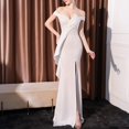 thumbnail image 3 of UPPADA Wedding Guest Dresses for Women One Shoulder Ruched Formal Evening Dress Wrap Ruffle Hem Dress Halter Bodycon Maxi Dress High Waist Party Prom Gown Cocktail Dress Clearance on sale, 3 of 5