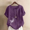 thumbnail image 1 of Jusqu'à 50 % de Rabais Horkkom Hauts Grande Taille pour Femmes Été Chemises Amples en Lin à Manches Courtes Col Rond Imprimé Floral Blouses Confortables, 1 of 4
