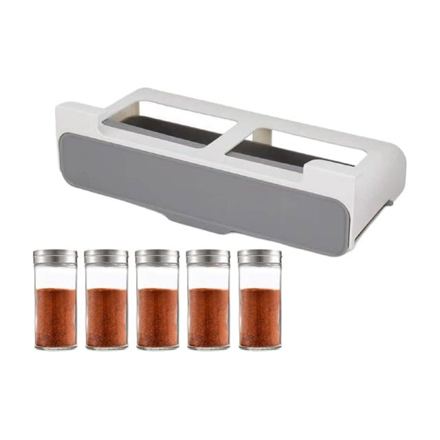 Gkeoshab Seasoning Box Spicecaddy Organizer Rack Organizer Under Cabinet Self Adhesive Slides In And Out Seasoning Organizer Pull Down Hidden Rack For Drawer With 6 Bottles Home & Garden