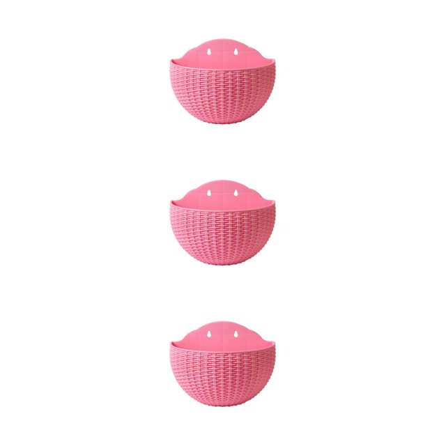 Youkk Easy To Install Double-layer Plastic Flowerpot For Walls Drainage Flower Pot Pink 3Set
