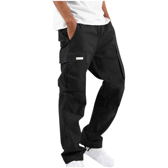 Ceisia Men's Multi-Pocket Drawstring Cargo Pants for Outdoor & Casual Wear Black L Gifts