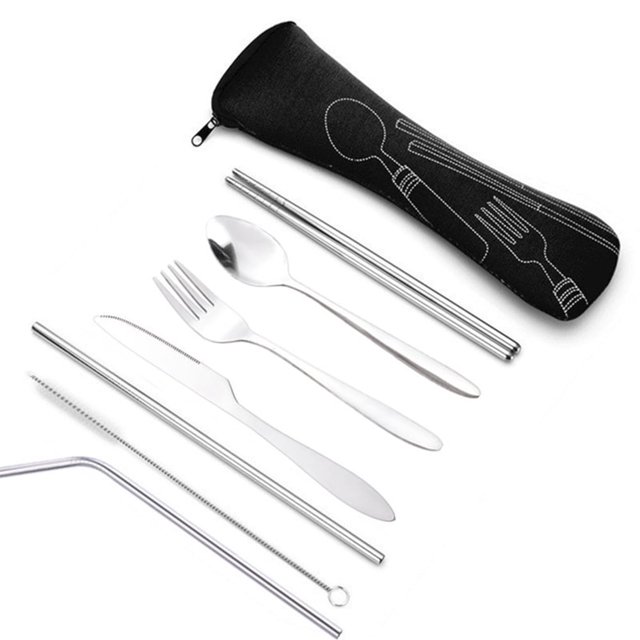 Stainless Steel Tableware Kit Cutlery Set Portable Camping Office Travel Dinnerware Kitchen Knife Fork Spoon Chopsticks Dining Utensils