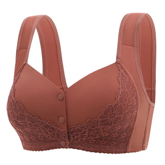 Timegard Bras for Women Plus Size Lace Front Closure Button Wide Strap Wireless Bras Comfy Everyday Bras