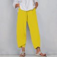 thumbnail image 1 of RXIRUCGD Women's Summer Comfortable Loose Wide Legged Fashion Solid Color Capris, Yellow, Size: L, 1 of 5