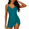 thumbnail image 2 of Women's Tummy Control Swim Dress, Crewneck Color Block Mesh Patchwork One Piece Skirted Slim Fit Modest Bathing Suit,Green,XXL, 2 of 4
