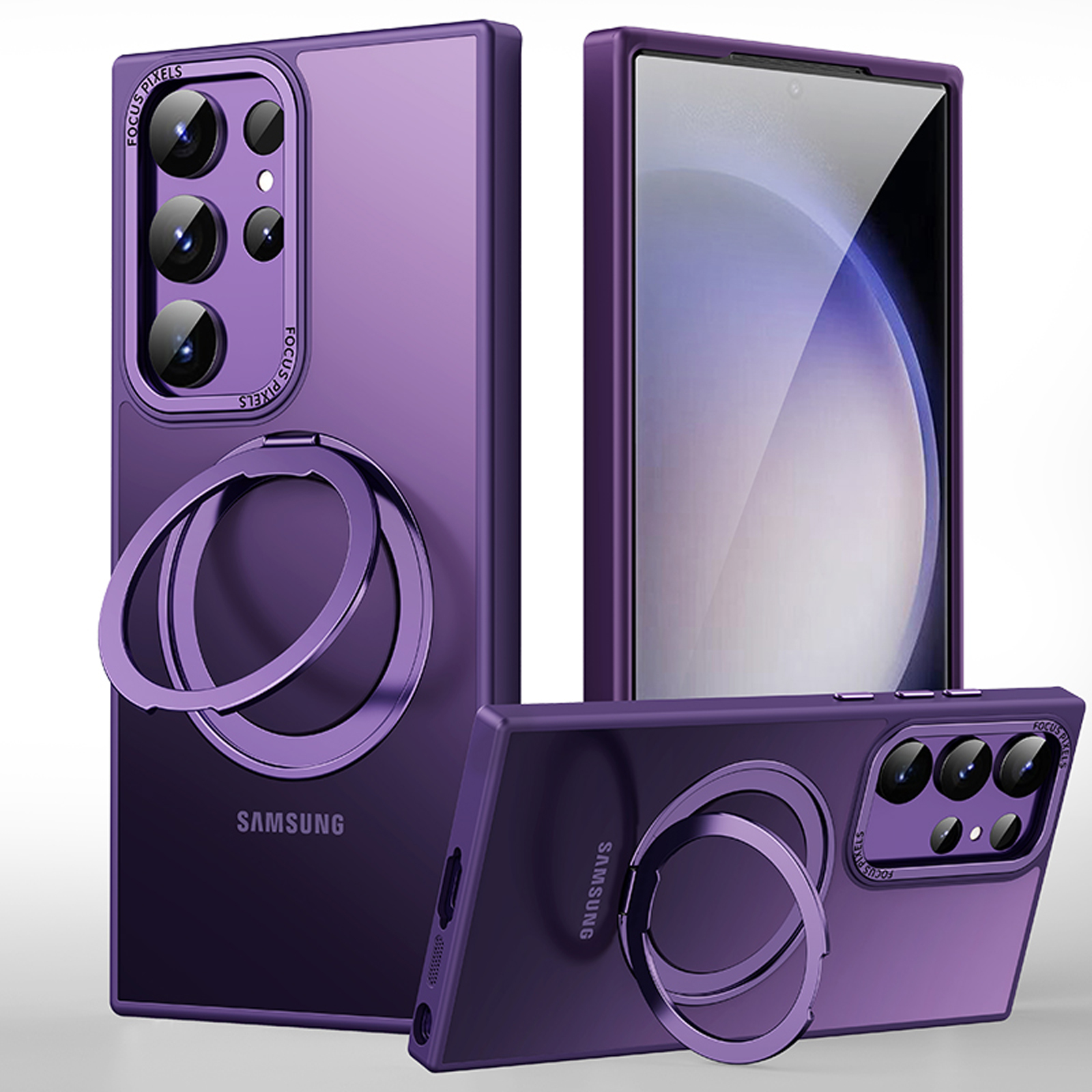 for Samsung Galaxy S24 Ultra Case, with 360° Rotatable Magnetic Ring Kickstand [Compatible with Magsafe] [Military-Grade Protection] Shockproof Phone Case for Women Men for S24 Ultra, Darkpurple