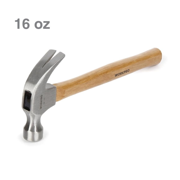 WorkPro 16 oz Wooden Claw Hammer, Forged Steel Head