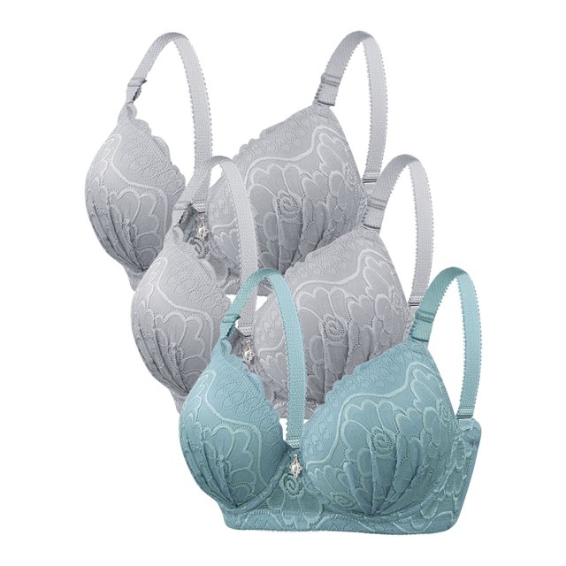 DecSea 3PC Women's Solid Color Steel Ring Oversized Gathering Underwear Daily Bra