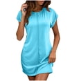 thumbnail image 2 of Ovzne Robes d'Été pour Femmes 2025 Robe de Plage Robe Décontractée Unie Col Rond Manches Courtes Robe Décontractée Grande Taille Robe Manches Courtes Liquidation, 2 of 7