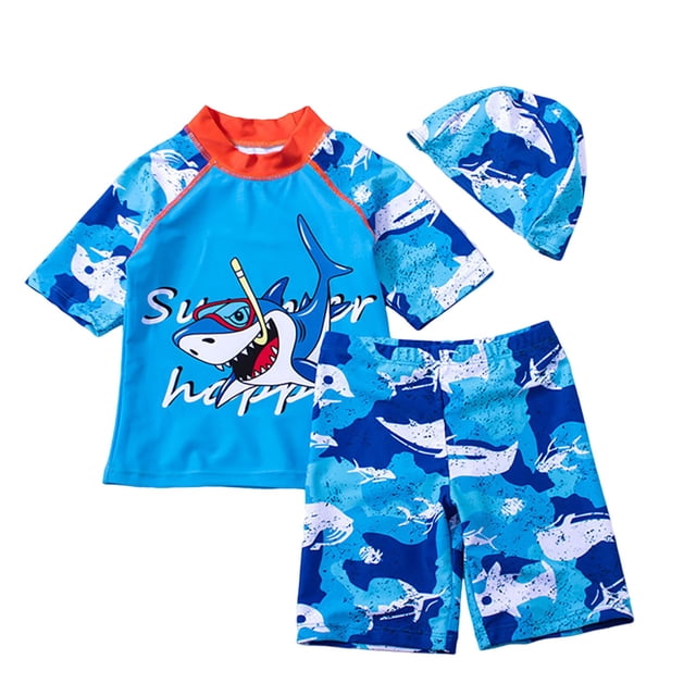 Akiihool Boy Rash Guard Long Sleeve Boys Two Piece Rash Guard and Swim Trunks Outfit Set Kids Short Sleeve Swimsuit (Orange,6-7 Years)
