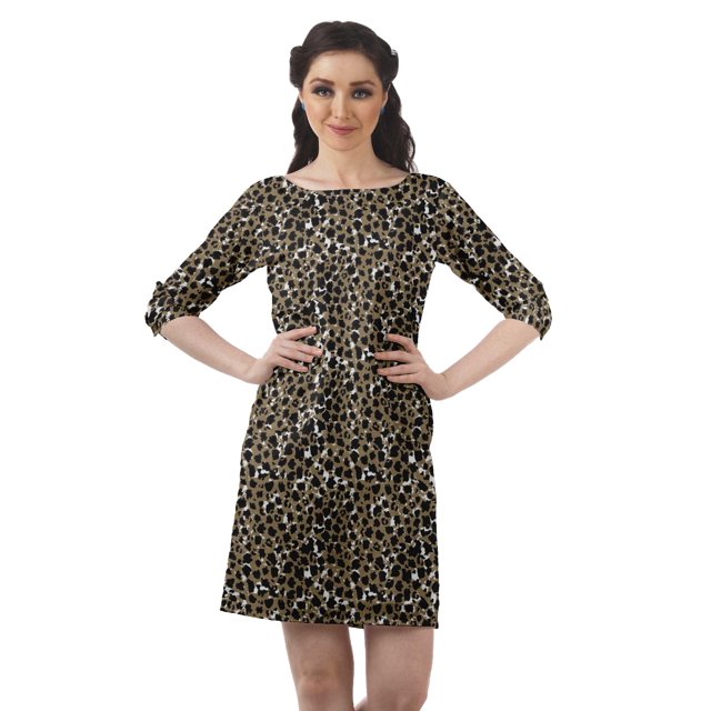 Moomaya Robes Mini Femmes Coton Slub Robes d'Été Manches 3/4 Robe Droite