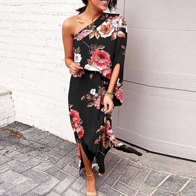 Women‘s Spring Fashion 2023 One Shoulder Ruched Bodycon Dresses Sexy Fitted Cocktail Party Dress