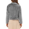 thumbnail image 3 of INSPIRE CHIC Women's Notch Collar Long Sleeve Open Front Faux Fur Fluffy Cropped Jacket S Grey, 3 of 6