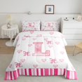thumbnail image 1 of Erosebridal Ensemble de Literie Lettre Initiale L, Couette Monogrammée, Décor Nœud Kawaii, Réversible 2 Pcs, 1 of 8