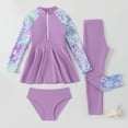 thumbnail image 2 of Yanlir Girls Floral Print Long Sleeve Swimwear Set 3 Piece Rash Guard with Pants UV Protection Swim Suit for Kids Beach Pool Play Quick Dry Active Wear Modest Youth Swim Outfit(Purple,12-13 Years), 2 of 7