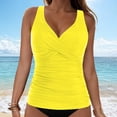 thumbnail image 2 of NIEWTR V-Neck Tankini Tops For Women Backless Adjusting Strap Bathing Suits Tummy Control Push Up Swimsuit Top(Yellow,L), 2 of 9
