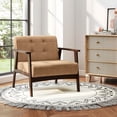 thumbnail image 2 of Costway 2PCS Accent Chair Button Tufted Mid-century Modern Lounge Chair with Armrest Brown, 2 of 9