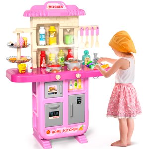 Kids Kitchen Playset, Play Kitchen Set with Sounds and Lights for Girls Kids 3-5 6-8, Pretend Food Toy Kitchens Christmas Birthday Gifts for Kids 3 4 5 6 7 8 Years Old